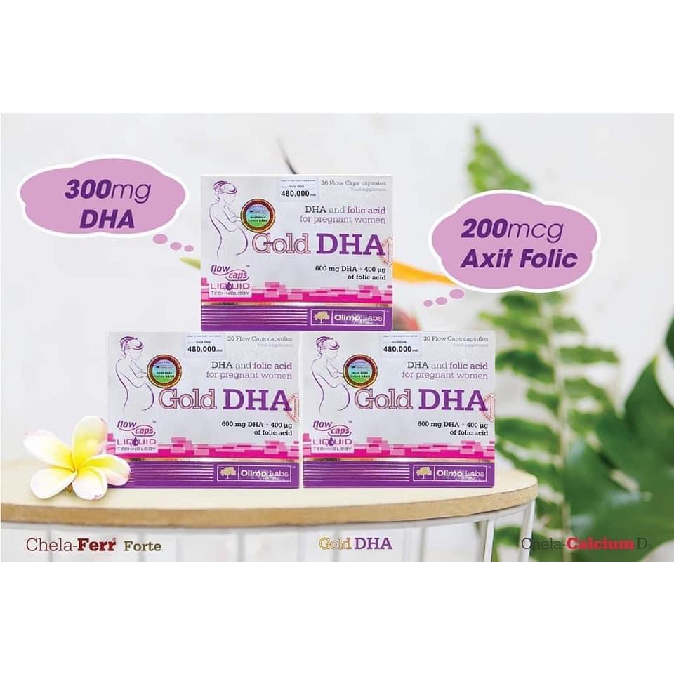 COMBO 3 hộp Sắt Chela-Ferr Forte, Gold DHA, Canxi Chela-Calcium D3. Giúp mẹ bầu bổ sung dưỡng chất thiết yếu cho cơ thể.