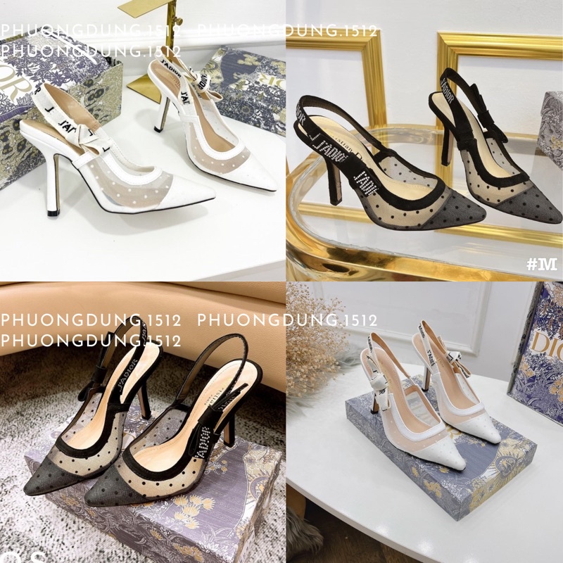 Sandal cao gót lưới bi trắng fullbox, bill, túi giấy 1688-9