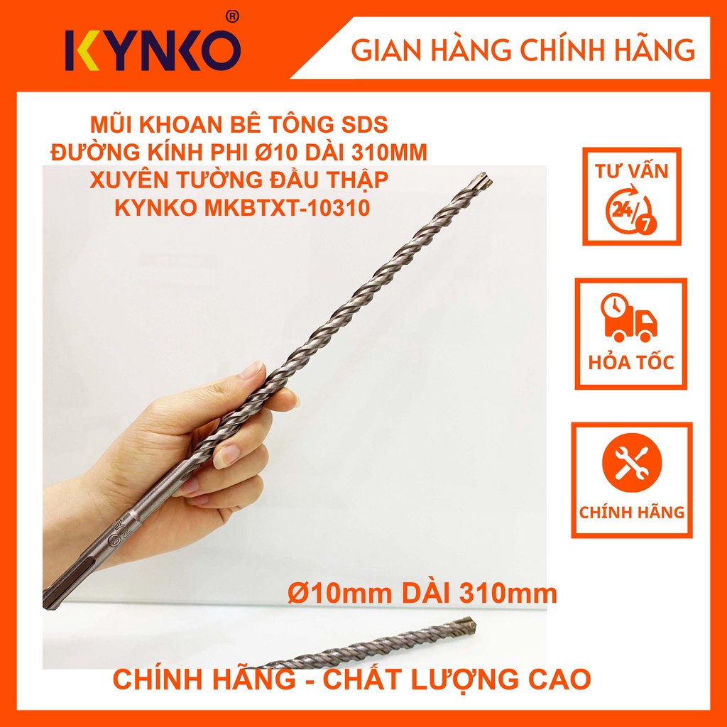 MŨI KHOAN BÊ TÔNG SDS ĐƯỜNG KÍNH PHI Ø10 DÀI 310MM XUYÊN TƯỜNG ĐẦU THẬP KYNKO MKBTXT-10310