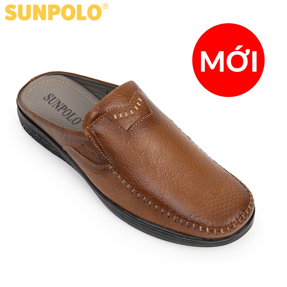 Dép sapo nam da bò SUNPOLO SPO330 Đen, Nâu
