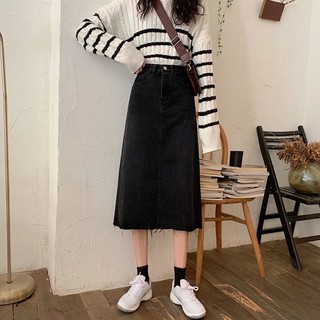 chân váy jean đen trơn basic