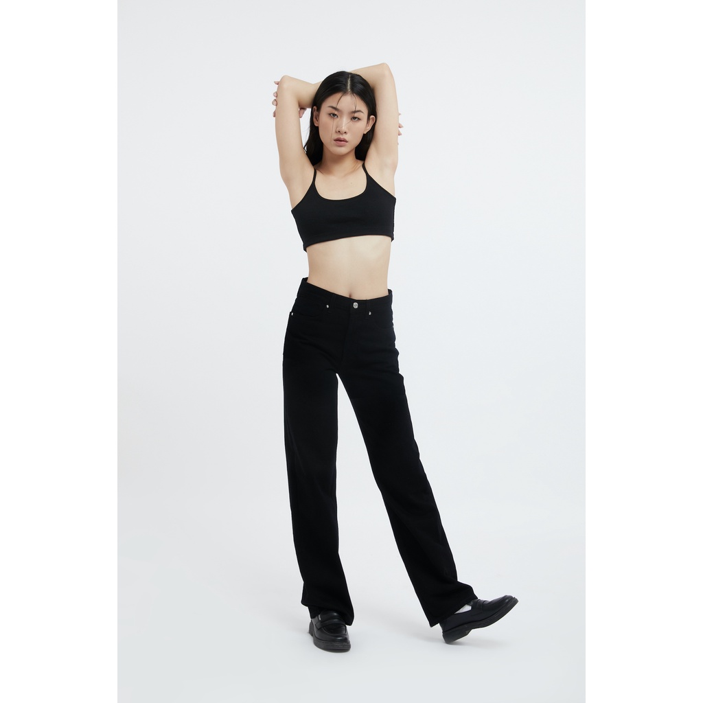 TheBlueTshirt - Quần Jeans Nữ Lưng Cao Ống Suông Màu Đen - The Original Grandpa Jeans - Fine Black