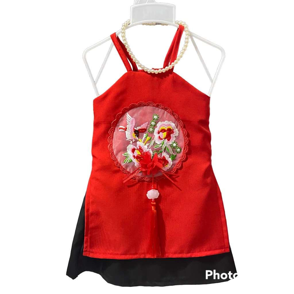 Bộ quần áo bé gái yếm dài đỏ 8-28kg Angel Baby Thời Trang Thiết Kế