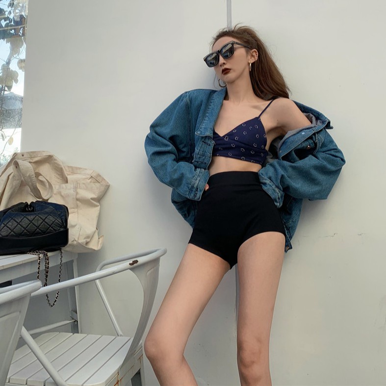 Quần short thể thao XINLANYASHE lưng cao màu đen thời trang cá tính cho nữ