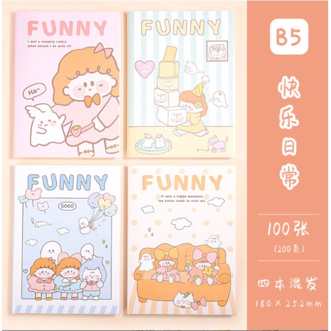 Sổ nhật ký B5 200 trang bìa chống nước hoạt hình dễ thương lovelyhouse SB5200