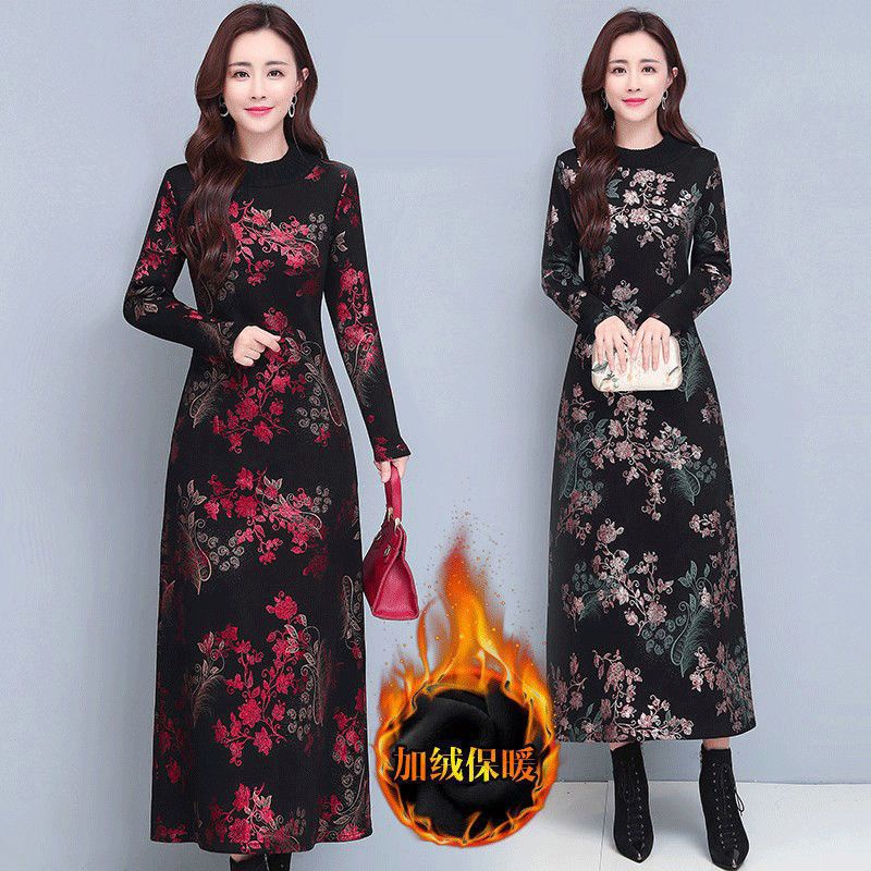 Đầm Nỉ Dáng Dài Thiết Kế Mới 2022 Thời Trang Mùa Thu Đông Dành Cho Phụ Nữ Trung Niên