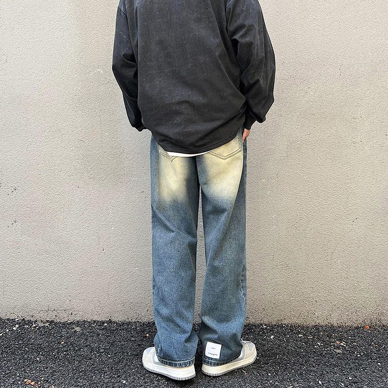Quần Jean Dài Dáng Rộng Phong Cách Retro Mỹ Thời Trang Mùa Thu Cá Tính Cho Nam
