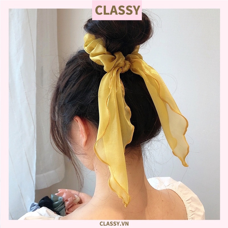 Dây cột tóc Classy scrunchies vải voan 16.5cm màu pastel nhẹ nhàng dành cho nữ PK1209