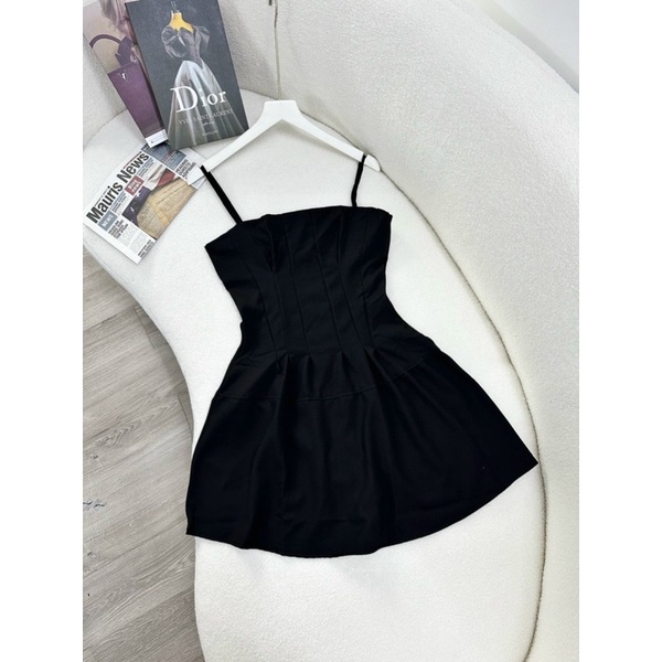 Đầm Xoè Hai Dây Xếp Li Eo Có Ảnh Thật CC004