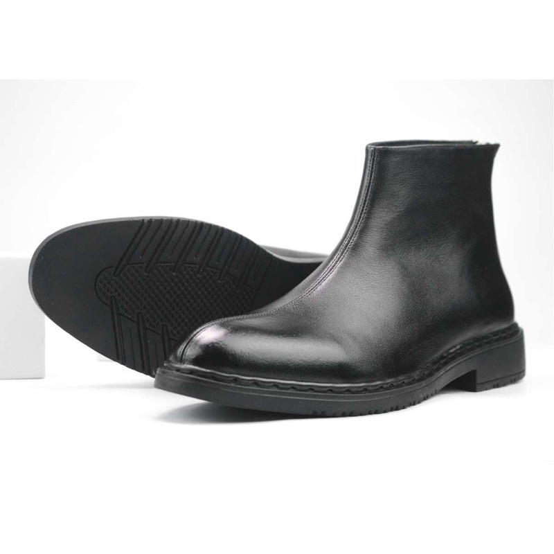 Giày Chelsea Boot Zip Black Da bò nhập khẩu, giày da khóa hậu