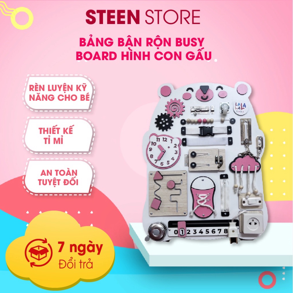 Bảng tất bật Busy Board hình con Voi, Gấu hai greed color hồng giúp tiên tiến chuyên môn sống và cống hiến cho bé lớn ch