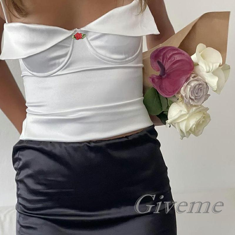 Áo Croptop Sát Nách Hở Lưng Chất Satin In Họa Tiết Hoa Thời Trang Mùa Hè Cho Nữ