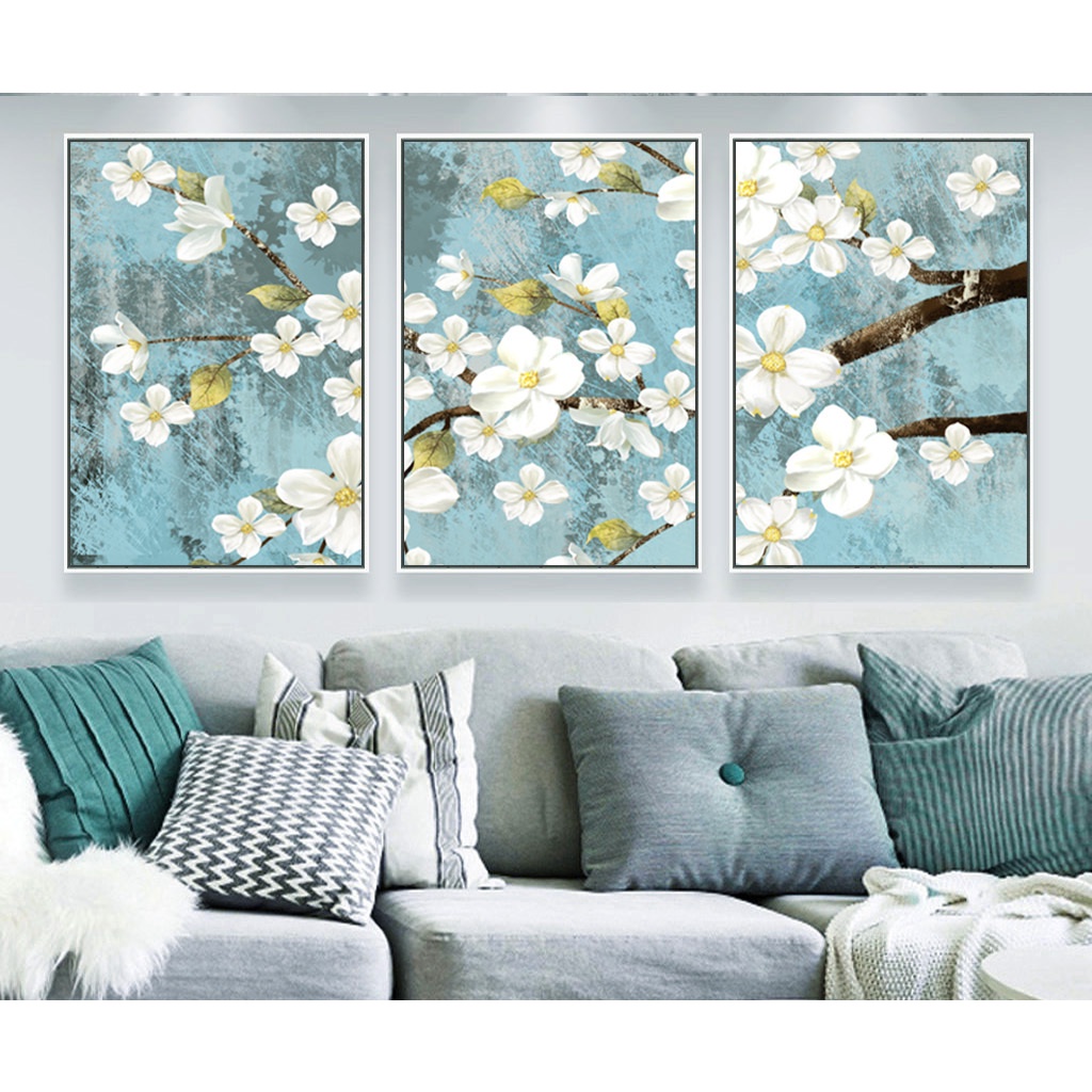 Tranh hoa bộ 3 bức decor phòng xinh xắn chất liệu canvas