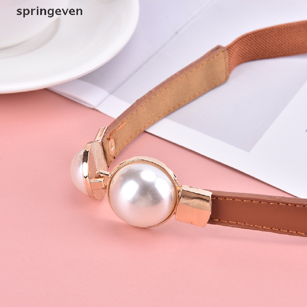 Thắt Lưng Da PU Bản Nhỏ Co Giãn Đính Ngọc Trai Sáng Tạo