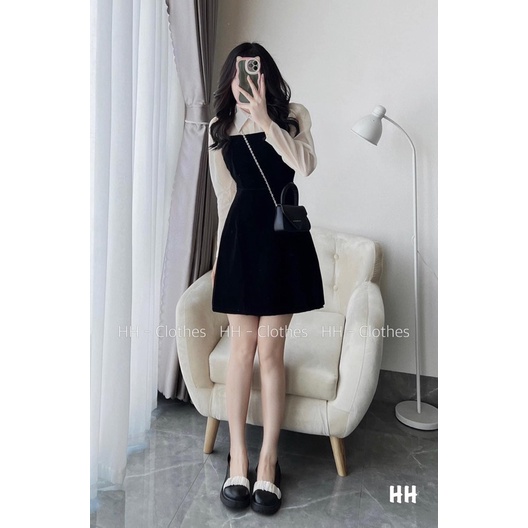 💥sỉ💥 VÁY NHUNG PHỐI TAY -ĐAI EO RỜI