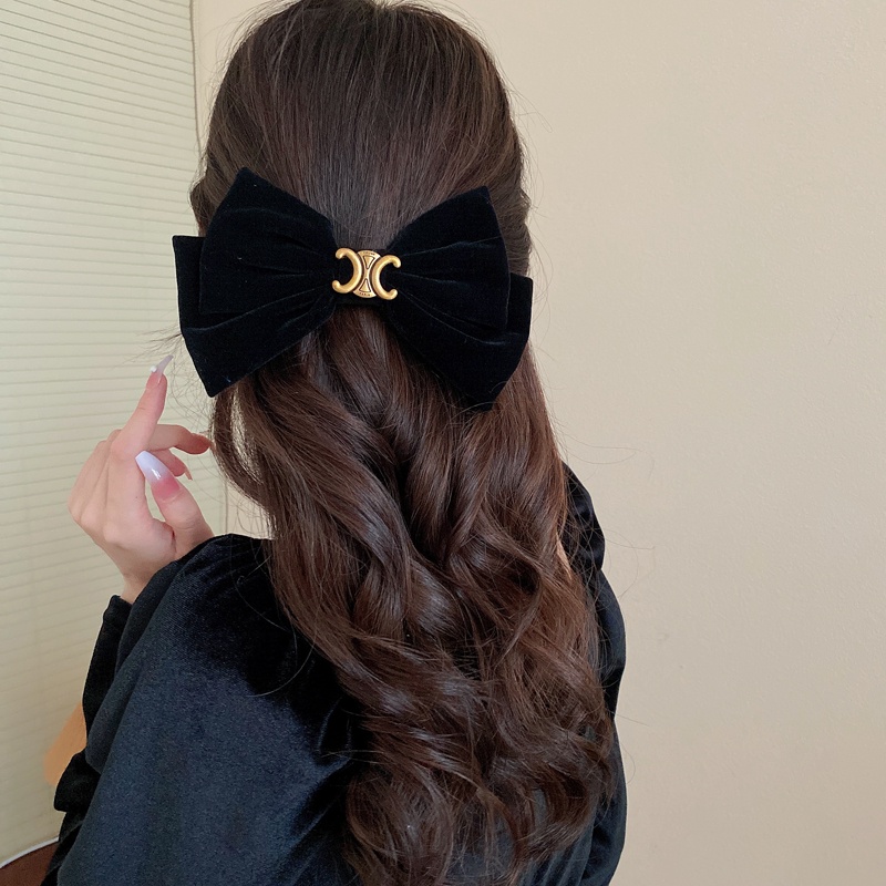 Kẹp Tóc Nơ Màu Đen Bằng Nhung Thời Trang Cho Nữ
