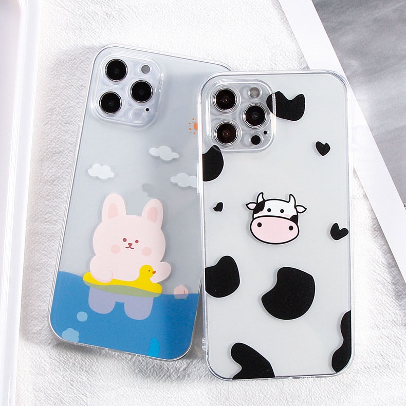 Ốp lưng iphone thỏ và bò độc đáo ốp trong suốt bảo vệ camera 6/7plus/8/8plus/x/xr/xs/11/12/13/14/pro/max/plus/promax