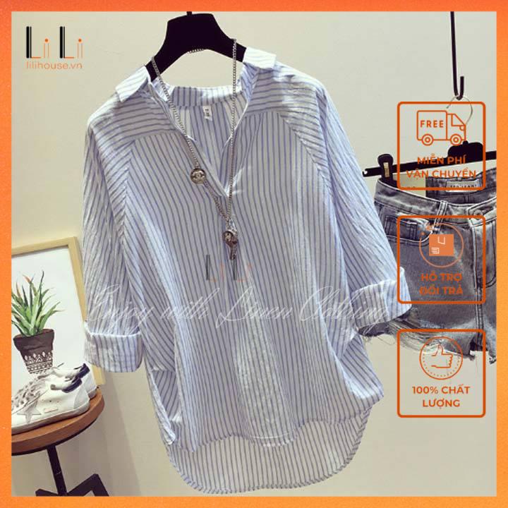 Áo Sơ Mi Sọc Nữ Form Rộng Tay Dài, Áo Linen Nữ Đi Chơi Đi Làm Đều Rất Cá Tính Năng Động