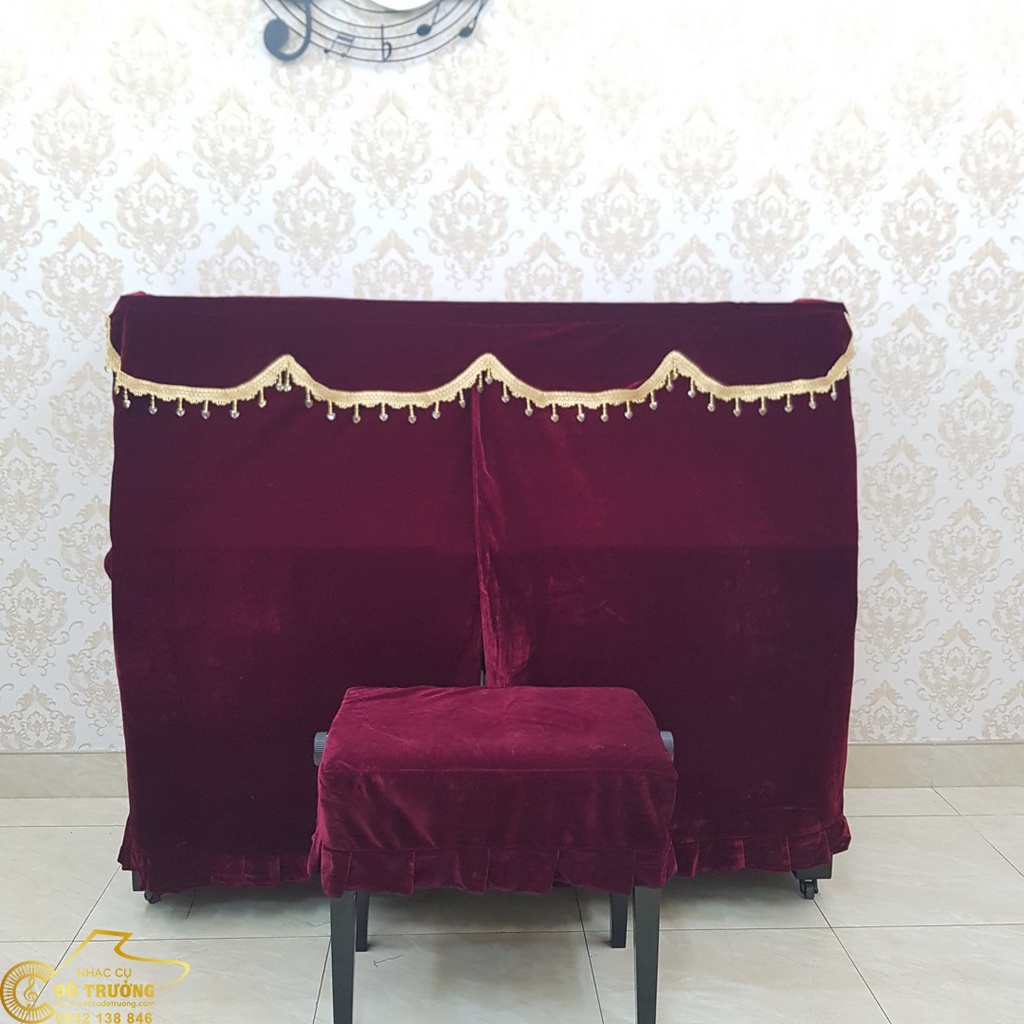 Khăn phủ đàn Piano mẫu phủ nguyên cây đàn phối hạt châu vàng