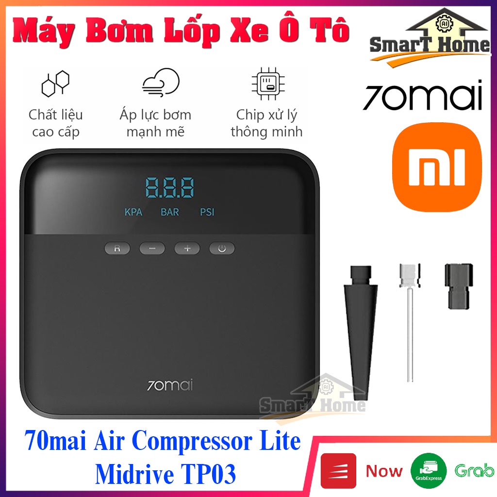 Bơm Lốp Ô Tô Xiaomi 70mai Midrive TP03 - Máy Bơm Xe Ô Tô Mini Bơm Hơi Nhanh Nhiều Đầu Thay Thế Bơm Xe May , Xe Đạp ,...