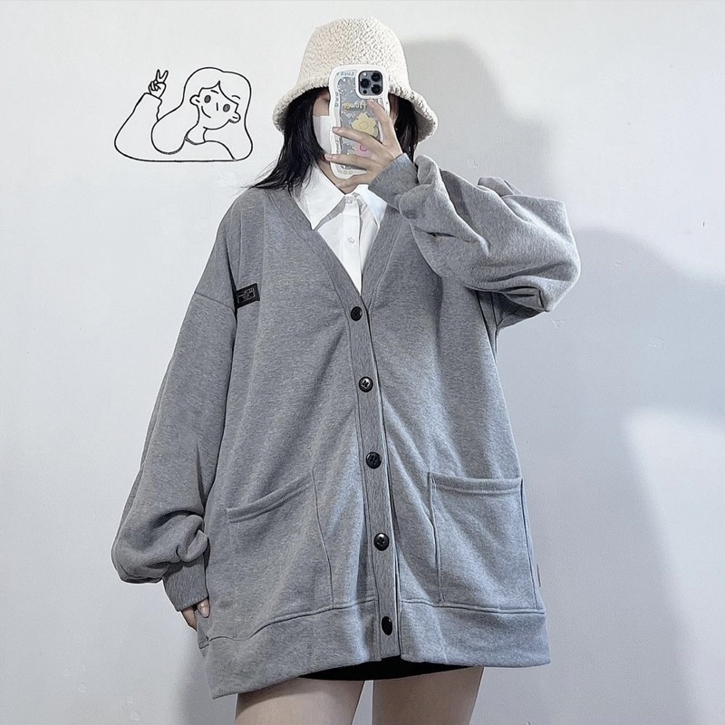 ÁO CARDIGAN XÁM FORM RỘNG