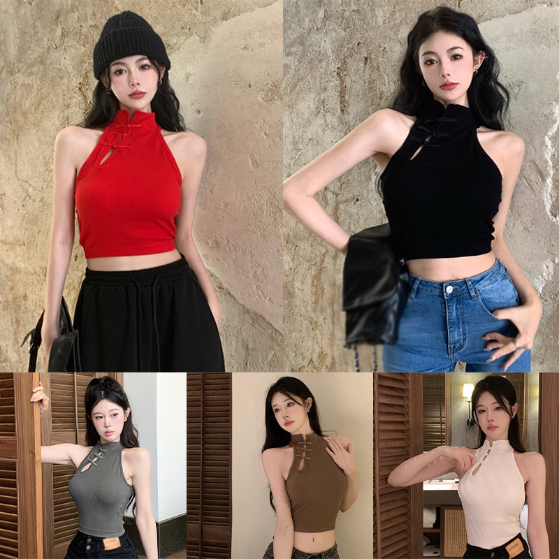 Áo Tank Top Không Tay Hở Lưng Có Mút Đệm Thời Trang Năm Mới Dành Cho Nữ