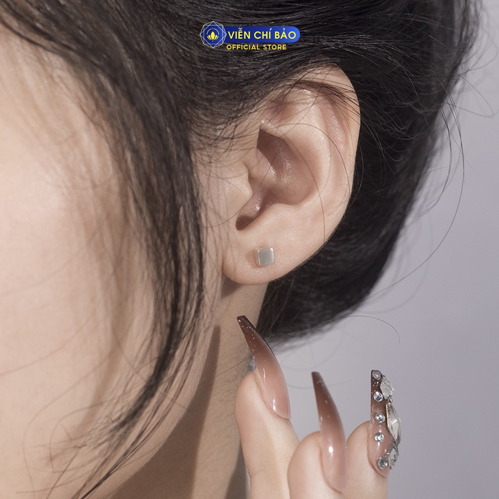 Bông tai bạc nữ khối vuông trơn chất liệu bạc 925 thời trang phụ kiện trang sức Viễn Chí Bảo B400764