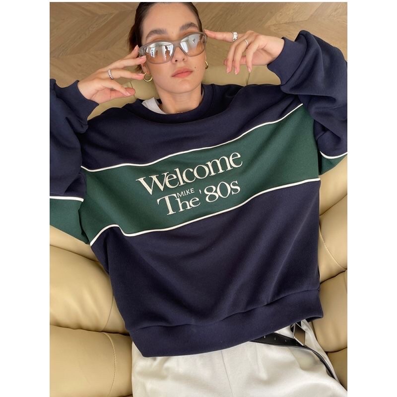ÁO NỈ SWEATER xanh than phối màu sọc xanh lá thu đông 2022