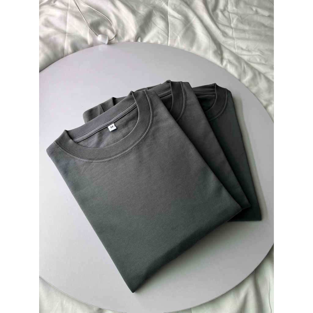 Áo thun form rộng màu xám vải 100% cotton định lượng vải dày 240g
