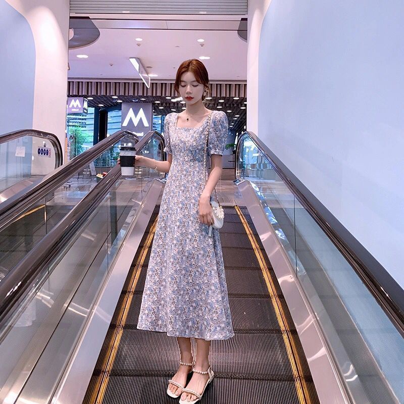 IELGY IELGY Đầm chiffon Dài Qua Gối In Họa Tiết Hoa Phong Cách Pháp Cổ Điển Thời Trang Cho Nữ