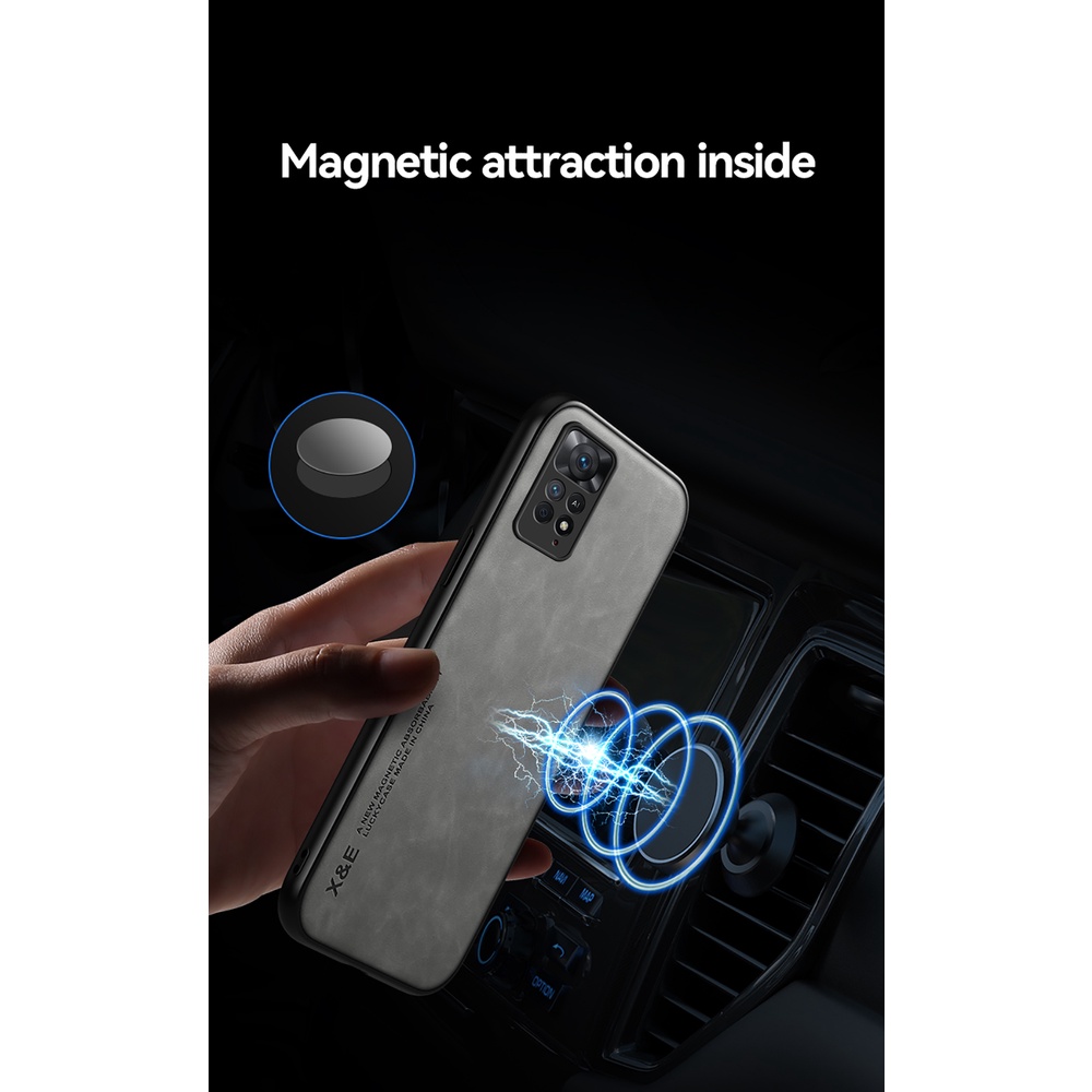 Ốp Điện Thoại Da Nam Châm Phối Khung Kim Loại Dành Cho xiaomi redmi note 11 pro 4g 5g note 11 note 11s 4g