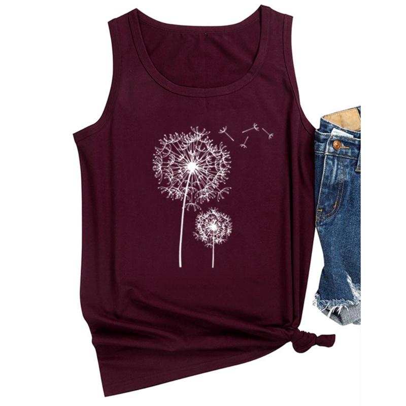 Áo Thun Không Tay Cổ Tròn Màu Trơn In Họa Tiết Hoa Dành Cho Nữ