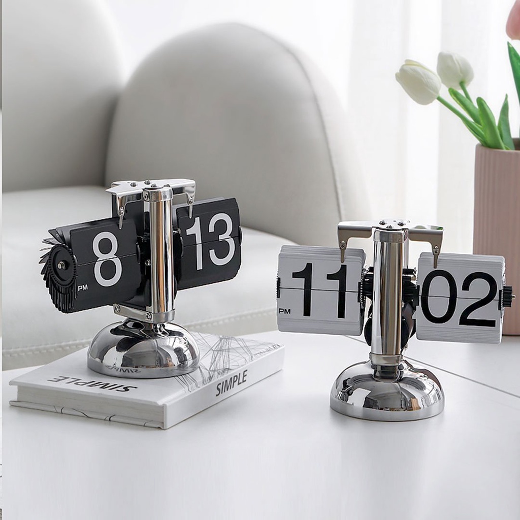 Đồng Hồ Để Bàn Lật Số Cơ Học Phong Cách Cổ Điển Decor Trang Trí Sang Trọng Đồng Hồ Auto Flip Clock Retro Mac