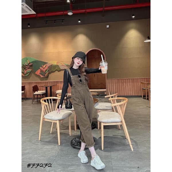 Quần yếm jeans nâu tây chất đẹp hàng QCL1