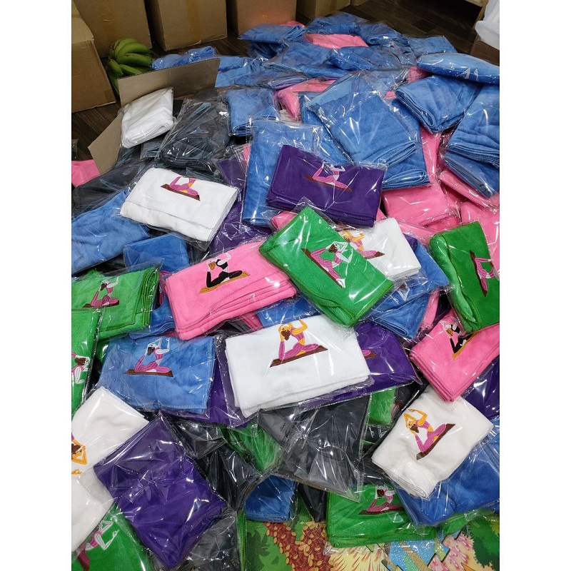 Khăn lau mồ hôi tập Yoga , kích thước 110cm x 25cm khăn thêu vải cotton cao cấp pha nhung mềm mại thấm hút mồ hôi