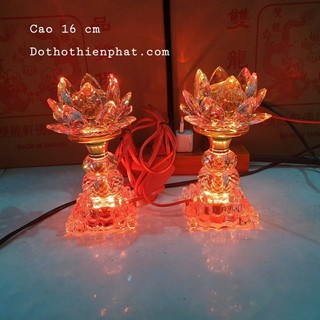 Cặp đèn thờ đá pha lê  tự động đổi 7 màu cao 17 cm mẫu mới rất đẹp