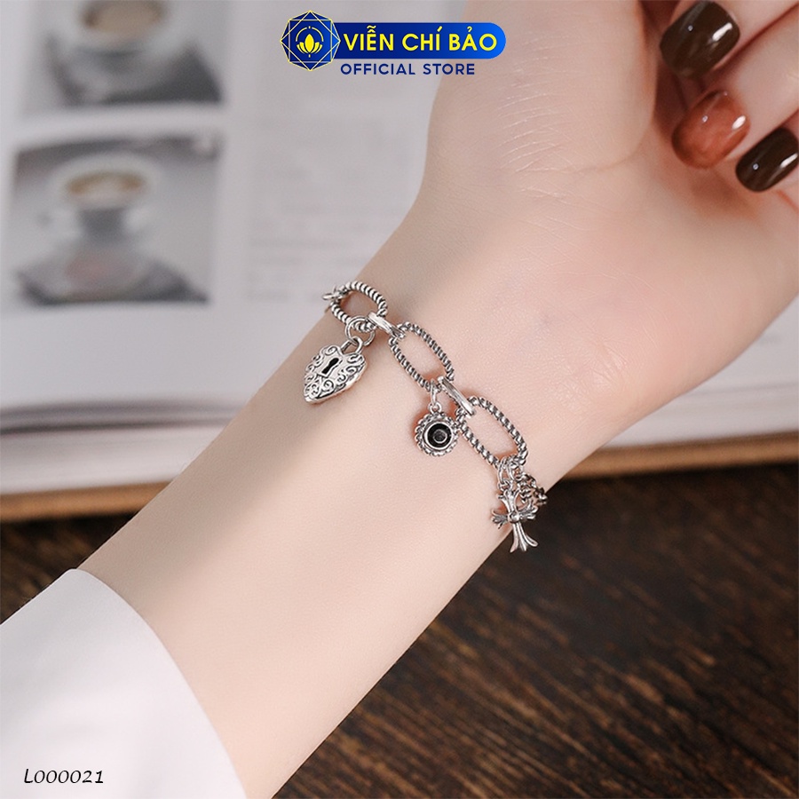 Lắc tay mix charm trái tim ổ khóa chất liệu bạc Thái 925 thời trang phụ kiện trang sức Viễn Chí Bảo L000021