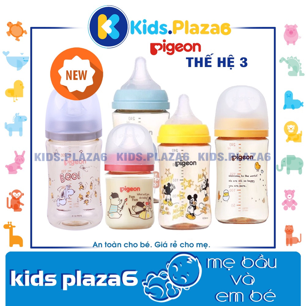 Bình Sữa Pigeon Nhựa PPSU Cổ Rộng Mẫu Mới Thế Hệ Thứ 3 160ml & 240ml Nội Địa Nhật - ĐẢM BẢO CHÍNH HÃNG