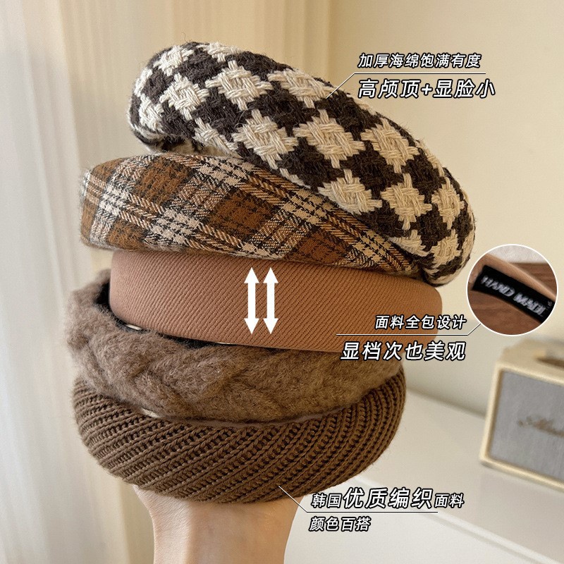 Băng Đô Cài Tóc Bản Rộng Màu Trơn Thời Trang Thu Đông Cho Nữ