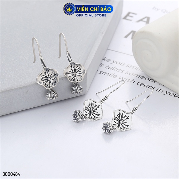 Bông tai bạc nữ đài sen dáng dài chất liệu bạc Thái 925 thời trang phụ kiện trang sức Viễn Chí Bảo B000484