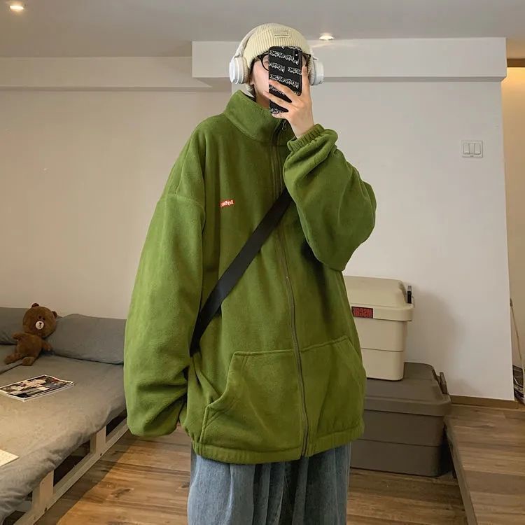 Áo Khoác Nhung Dày Dặn Cổ Đứng Dáng Rộng Phong Cách Hàn Quốc Cho Nữ