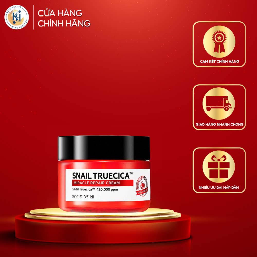 Kem dưỡng ẩm tái tạo, phục hồi, cải thiện sẹo lỏm chiết xuất ốc sên Some by mi Snail truecica Miracle Repair Cream 60g