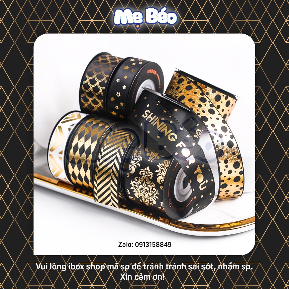 Ruy băng chữ & họa tiết bản kim tuyến vàng 2.5cm/4cm đẹp chất lượng tốt