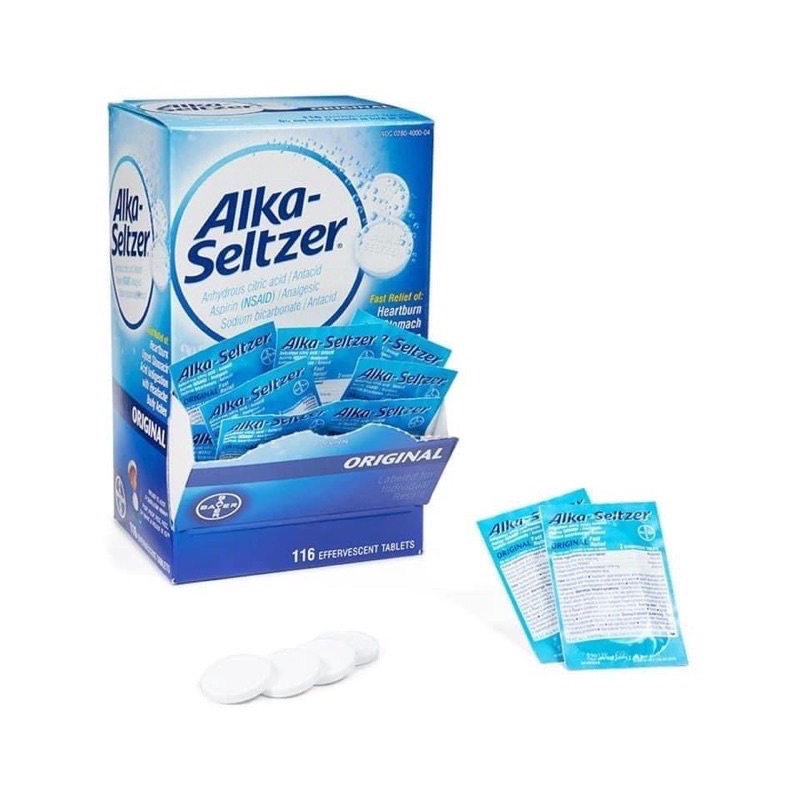 Viên sủi Mỹ đau dạ dày đầy hơi Alka Seltzer gói lẻ 2 viên Của Mỹ