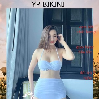 Bikini 2 mảnh gọng nâng quần nhún che bụng màu trắng sexy