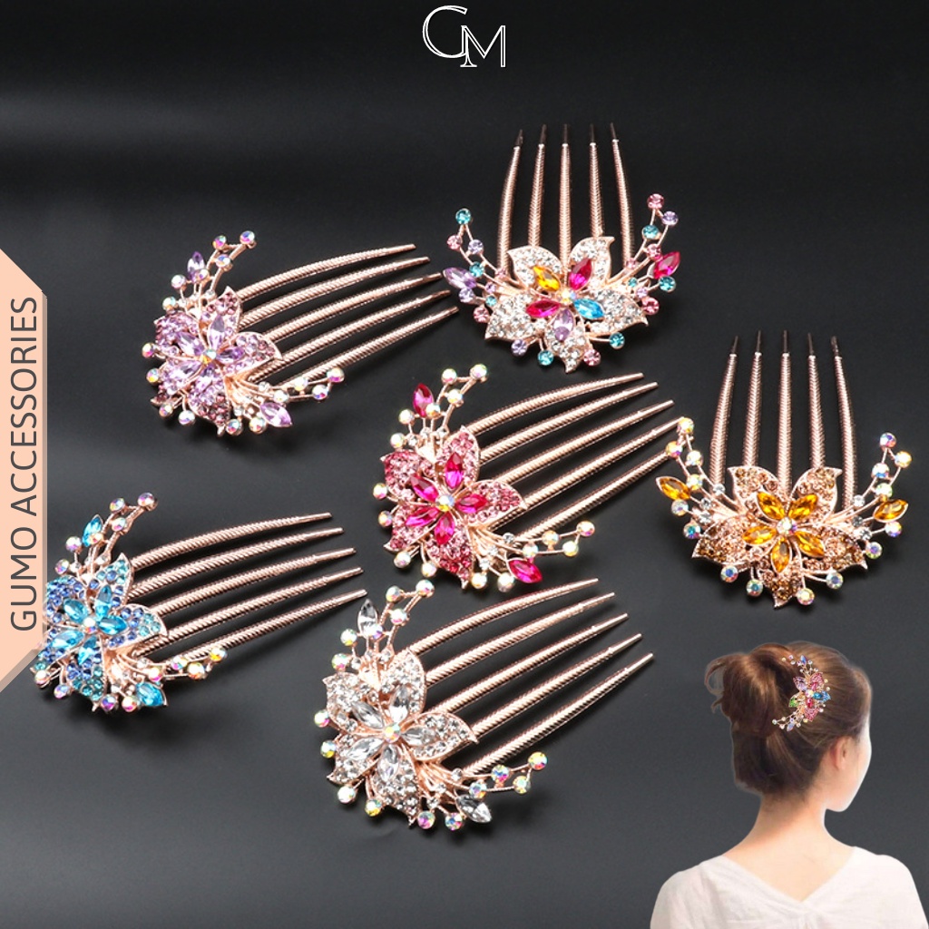 Trâm cài tóc cổ trang Châm cài tóc đính đá hình bông hoa cao cấp cho nữ phong cách Hàn Quốc GUMO Accessorie