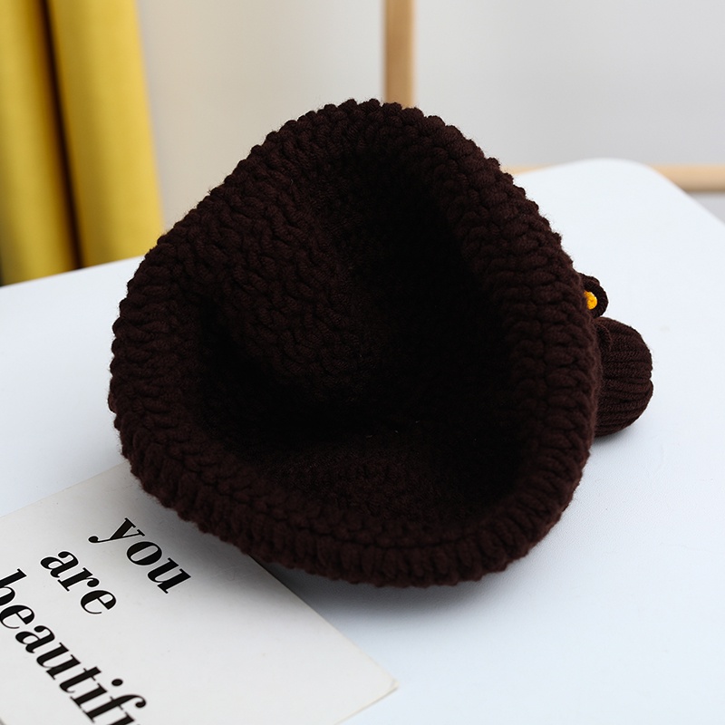 Mũ Len Trùm Đầu Đính Nơ Và Tóc Giả Cho Bé