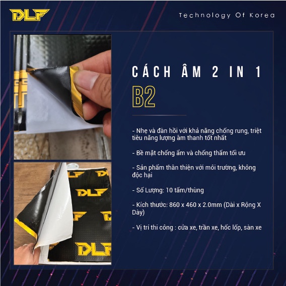 Chống ồn, cách âm 2 lớp DLF cao cấp cho xe ô tô, xe hơi kích thước 46x80 cm, dày 2mm