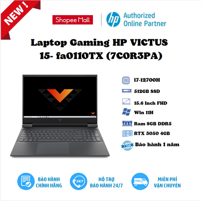 [Mã ELHP128 giảm 12% đơn 10TR] Laptop Gaming HP VICTUS 15- fa0110TX (7C0R3PA) / i7-12700H/ RTX 3050 4GB/ Ram 8GB DDR5