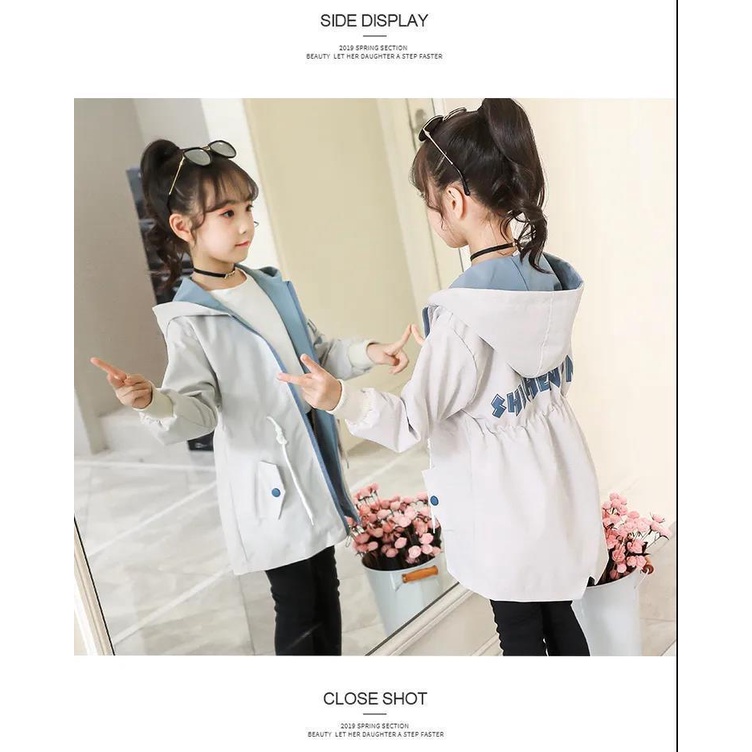 Áo Khoác Gió Dáng Dài Có Mũ Trùm Thời Trang Hàn Quốc Cho Bé Gái UL2T